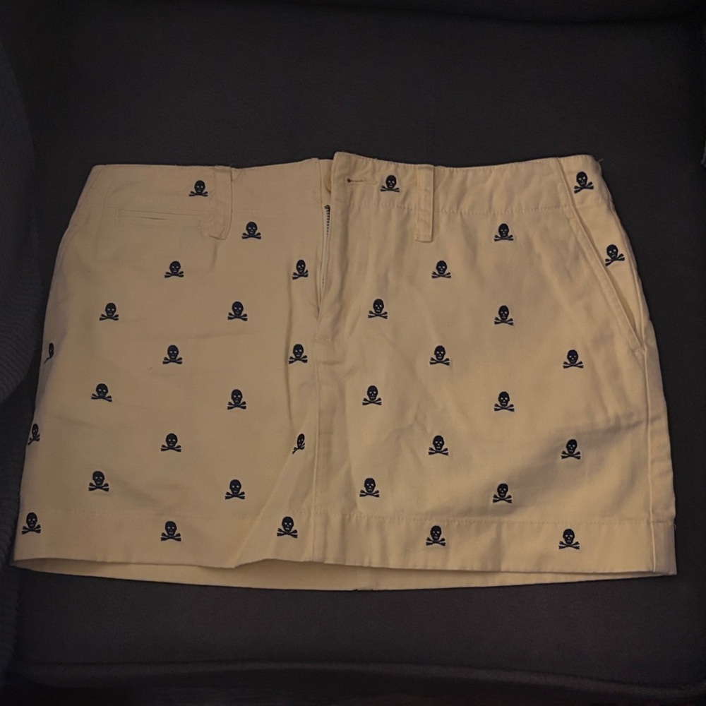 Ralph Lauren Yellow Mini Skirt with Navy Skull Embroidery